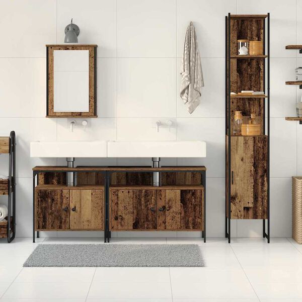 vidaXL Set di mobili per il bagno con lo scaffale 4 pcs Legno vecchio
