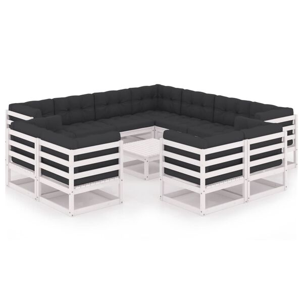 vidaXL Set Divani da Giardino 12 pz Cuscini Bianchi Massello di Pino