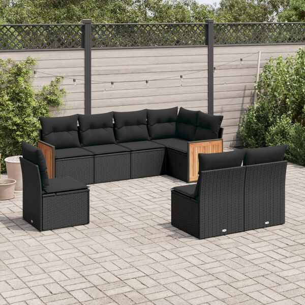 vidaXL Set Divani da Giardino con Cuscini 8 pz Nero in Polyrattan