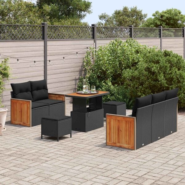 vidaXL Set Divano da Giardino con cuscino 10 pcs Nero polyrattan