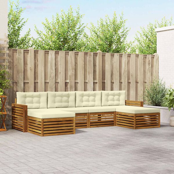 vidaXL Set divani 6 pcs Naturale e Crema Legno di Acacia Massello