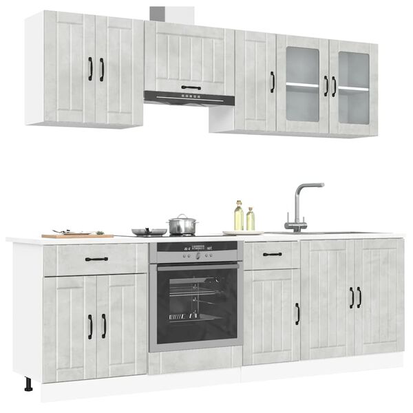 vidaXL Set Mobili da Cucina 8 pz Lucca Grigio Cemento in Truciolato