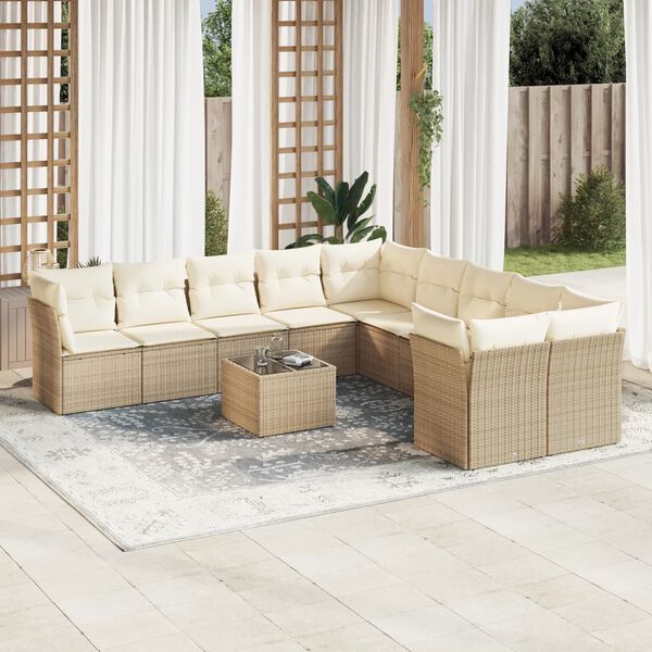 vidaXL Set Divani da Giardino 11 pz con Cuscini Beige in Polyrattan