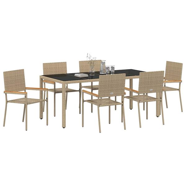 vidaXL Set da Pranzo per Giardino 7 pcs Beige polyrattan