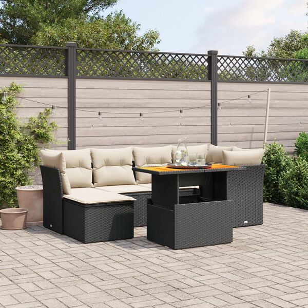vidaXL Set Divani da Giardino con Cuscini 7pz Nero Polyrattan