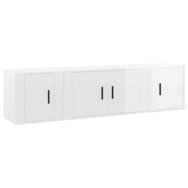 vidaXL Set Mobili Porta TV 3 pz Bianco Lucido in Legno Multistrato