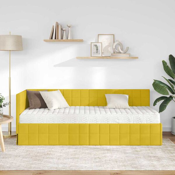 vidaXL Struttura Letto Angolare con Materasso 2 pcs Giallo Velluto