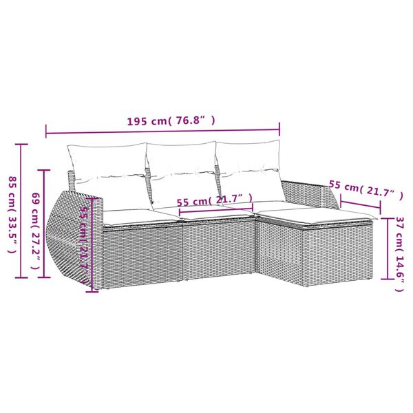 vidaXL Set Divano da Giardino 4pz con Cuscini Grigio Chiaro Polyrattan