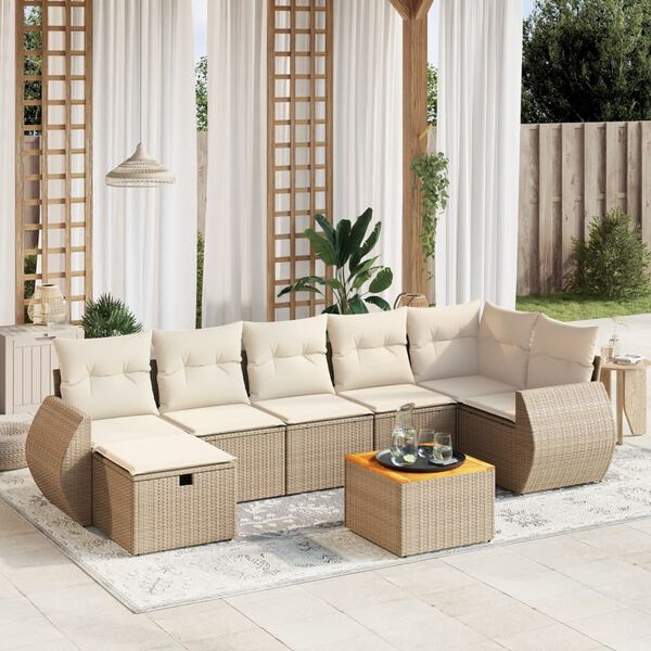 vidaXL Set Divano da Giardino 8 pz con Cuscini Beige in Polyrattan