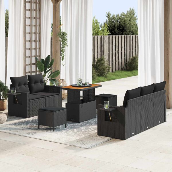 vidaXL Set Divano da Giardino con cuscino 8 pcs Nero polyrattan
