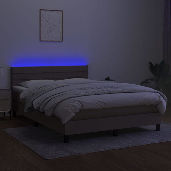 vidaXL Letto a Molle con Materasso e LED Tortora 140x200 cm in Tessuto