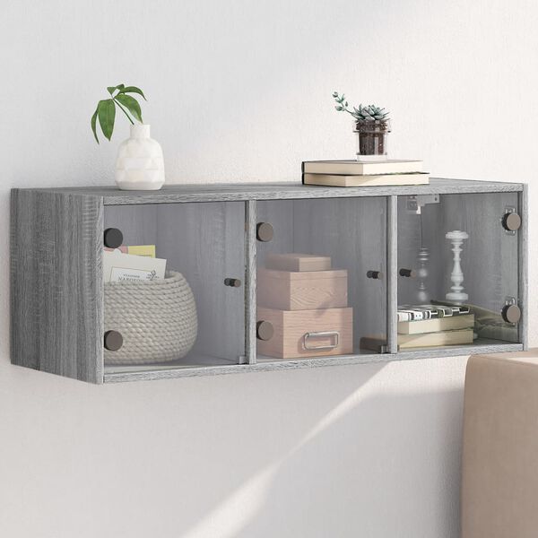 vidaXL Mobile a Muro con Ante in Vetro Grigio Sonoma 102x37x35 cm