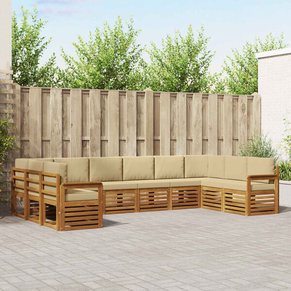 vidaXL Set divano sezionale con cuscino 10 pcs Naturale e Beige