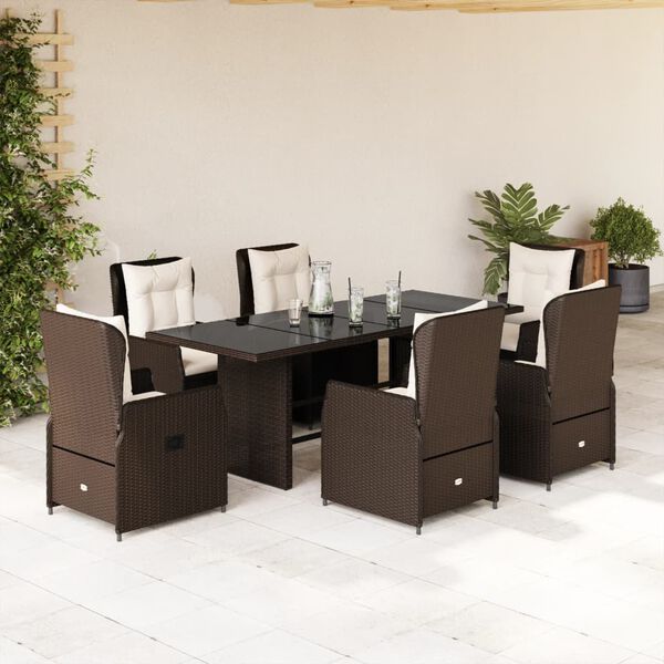 vidaXL Set da Pranzo da Giardino 7pz con Cuscini in Polyrattan Marrone