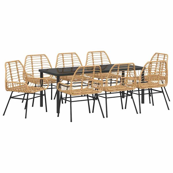 vidaXL Set da Pranzo per Giardino 9 pcs Marrone polyrattan