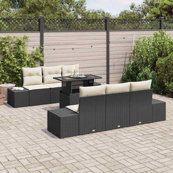 vidaXL Set Divano da Giardino con cuscino 7 pcs Nero e Crema