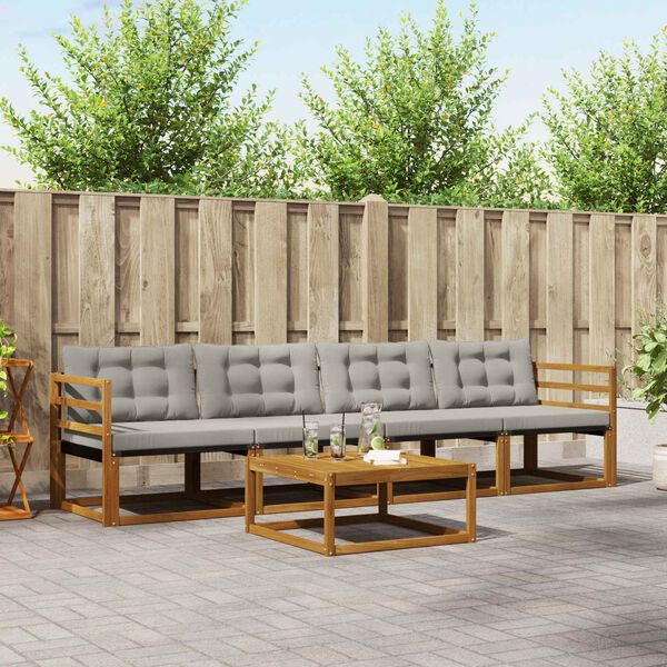 vidaXL Set di divani da esterno 5 pcs Grigio Naturale e Chiaro