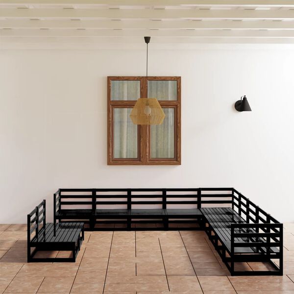 vidaXL Set Divani da Giardino 11 pz Nero in Legno Massello di Pino