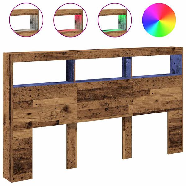 vidaXL Testiera con Contenitore a LED Legno Antico 180x17x102 cm