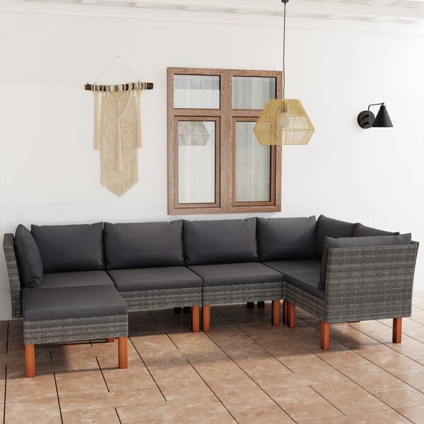 vidaXL Set Divani da Giardino 6 pz con Cuscini in Polyrattan Grigio