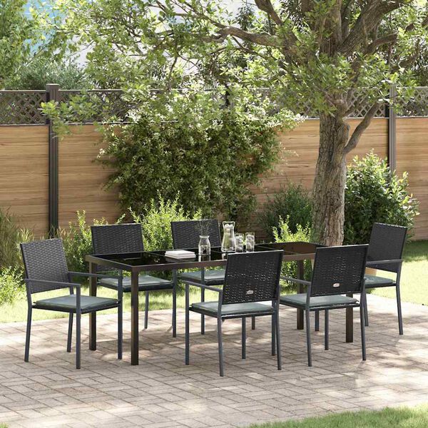 vidaXL Set da Pranzo per Giardino 7 pcs Nero e Grigio Chiaro