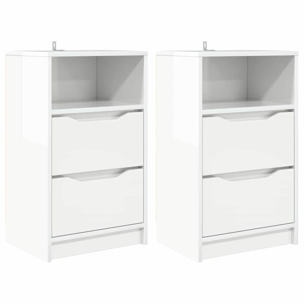 vidaXL Comodini 2 pcs Bianco Lucido 40 x 30 x 467 cm Legno multistrato