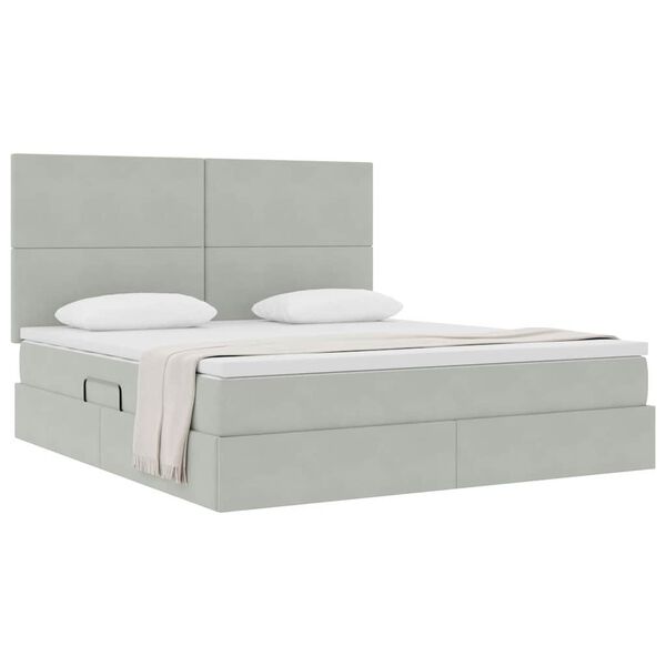vidaXL Letto con contenitore e materasso Grigio chiaro 160 x 200 cm