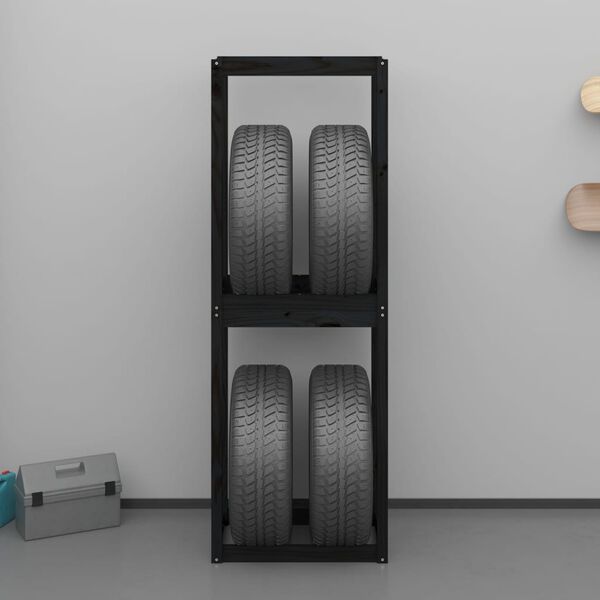 vidaXL Portapneumatici Nero 63x40x180 cm in Legno Massello di Pino