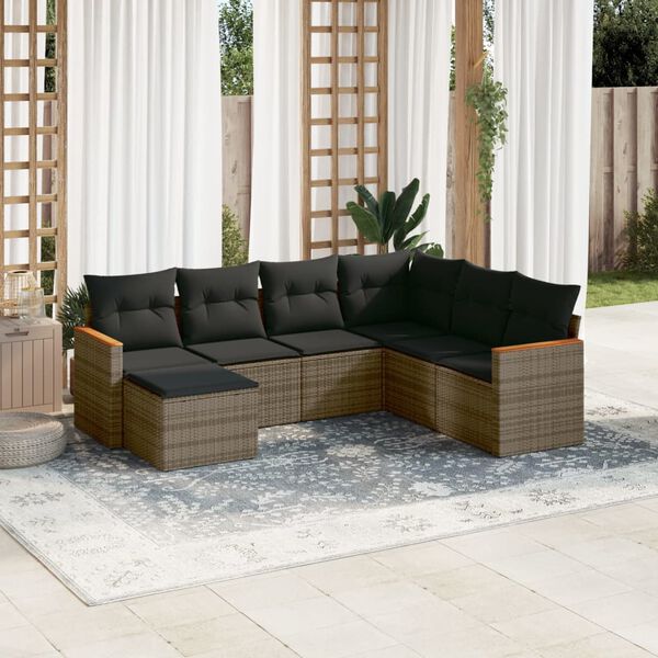 vidaXL Set Divani da Giardino 7 pz con Cuscini Grigio in Polyrattan