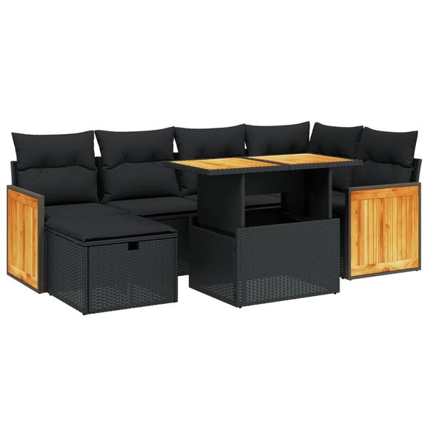 vidaXL Set Divani da Giardino con Cuscini 7pz Nero Polyrattan