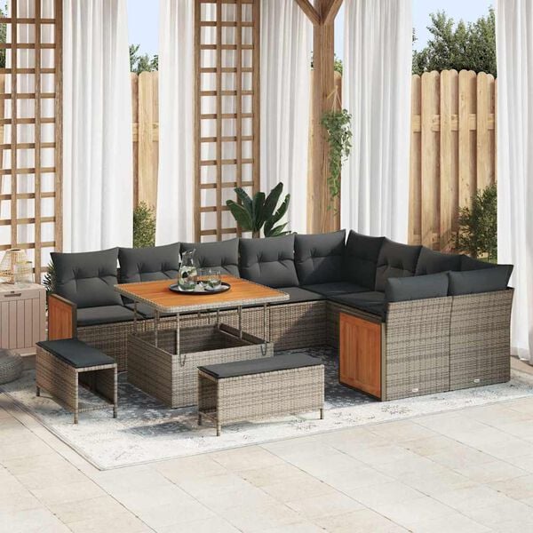 vidaXL Set Divano da Giardino con cuscino 13 pcs Grigio polyrattan