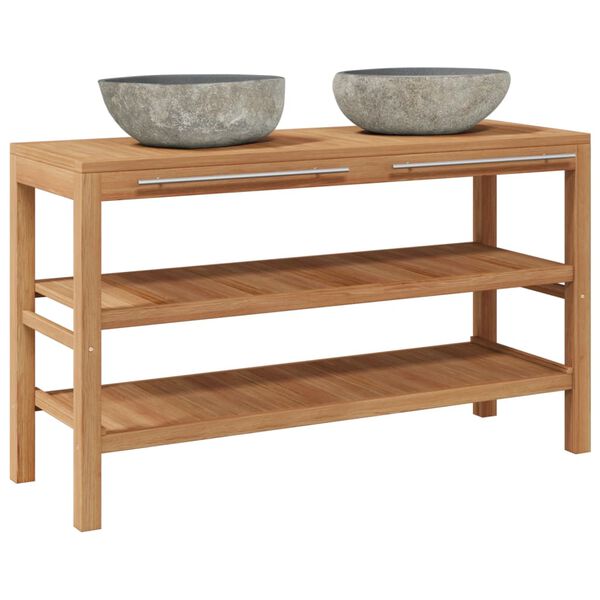 vidaXL Mobile Bagno in Massello di Teak con Lavabi in Pietra di Fiume