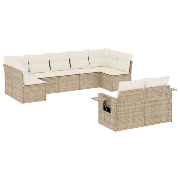 vidaXL Set Divano da Giardino 9 pz con Cuscini Beige in Polyrattan