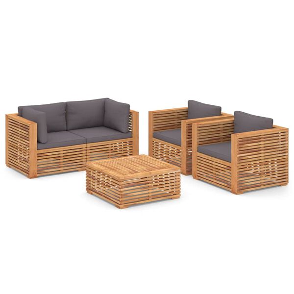 vidaXL Set Divani da Giardino 5 pz Cuscini Grigio Scuro Legno di Teak