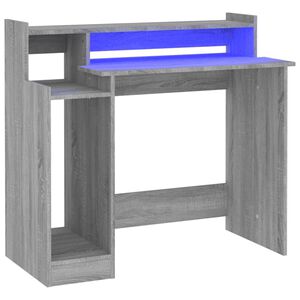 vidaXL Scrivania con Luci LED Grigio Sonoma 97x45x90 cm in Multistrato