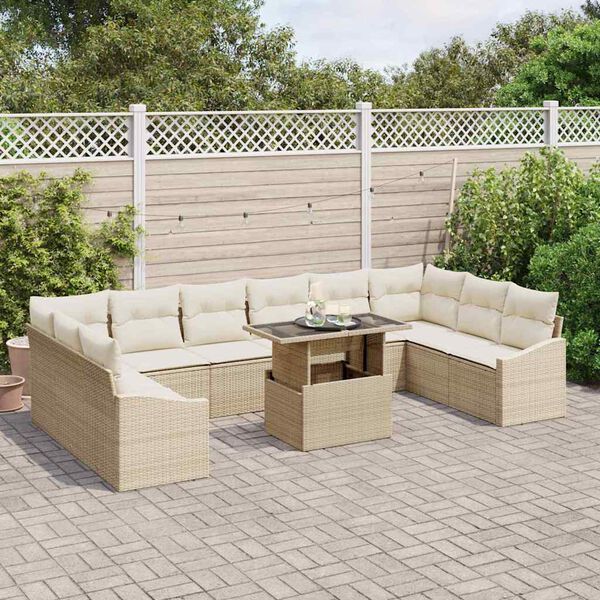 vidaXL Set di divani con cuscino 11 pcs Beige e Crema polyrattan