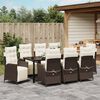 vidaXL Set da Pranzo per Giardino con cuscino 9 pcs Marrone polyrattan