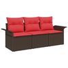 vidaXL Set di divani con cuscino 3 pcs Marrone e Rosso polyrattan
