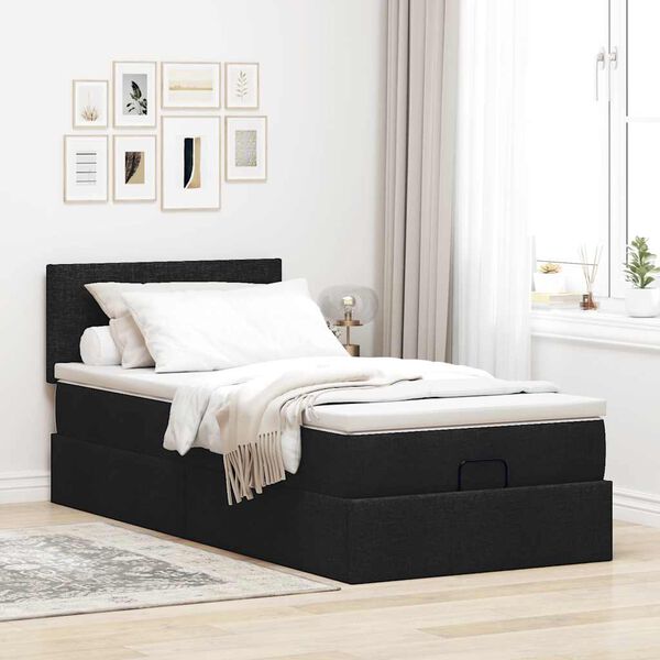 vidaXL Struttura Letto Pouf con Materasso Nero 90x190 cm in Tessuto