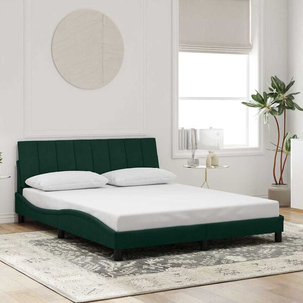 vidaXL Giroletto senza Materasso Hanko Verde Scuro 160x200 cm in Velluto