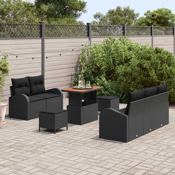 vidaXL Set Divano da Giardino con cuscino 8 pcs Nero polyrattan