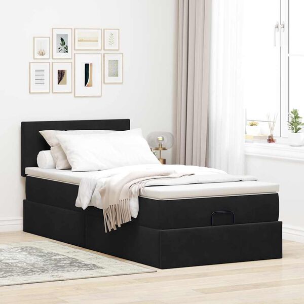 vidaXL Struttura Letto Pouf con Materasso Nero 90x190 cm in Velluto