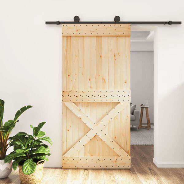 vidaXL Porta Scorrevole con Set Hardware 100x210cm Legno Massello Pino