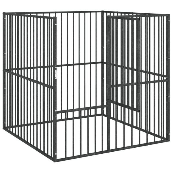 vidaXL Box per Cani 4 Pannelli Nero Acciaio Zincato