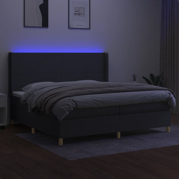 vidaXL Letto a Molle Materasso e LED Grigio Scuro 200x200cm in Tessuto