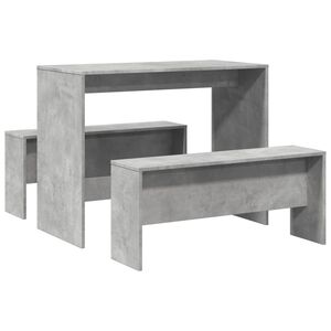 vidaXL Set Tavolo da Pranzo e Panche 3 pz Grigio Cemento in Truciolato