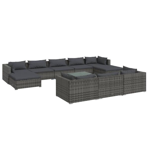 vidaXL Set Divani da Giardino 11 pz con Cuscini in Polyrattan Grigio