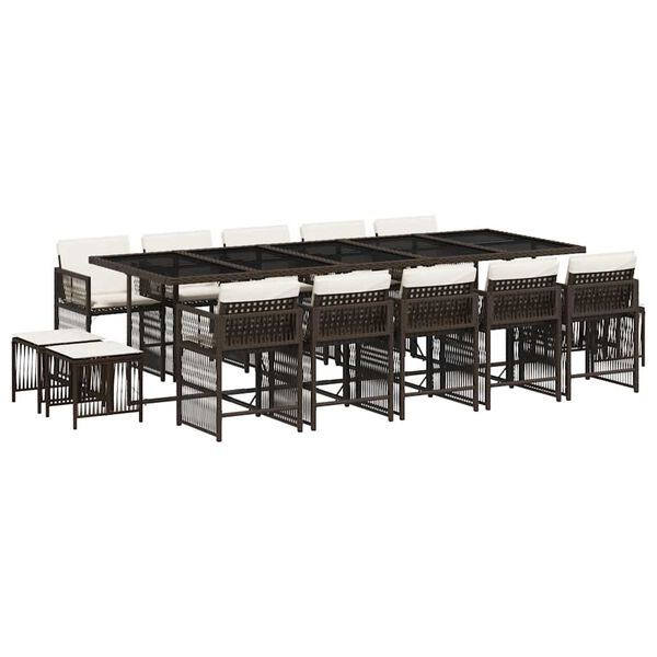 vidaXL Set da Pranzo da Giardino 15 pz con Cuscini Marrone Polyrattan