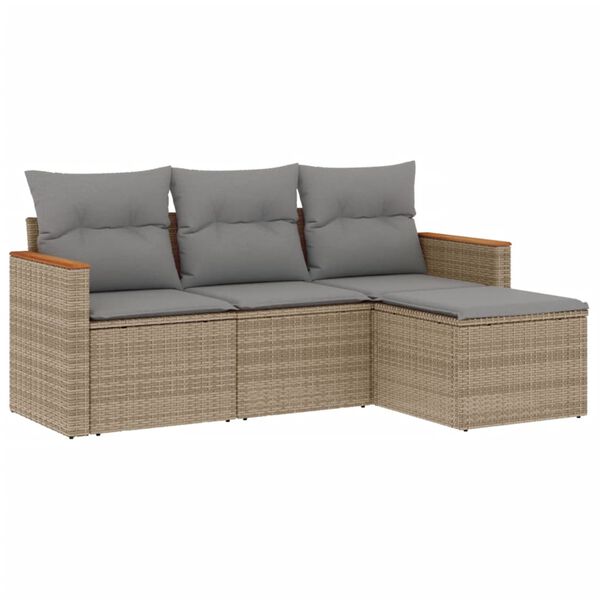 vidaXL Set Divano da Giardino 4 pz con Cuscini Beige Misto Polyrattan