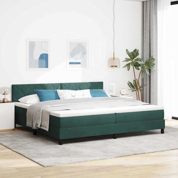vidaXL Letto a Sorgente LED Verde Scuro 200 x 200 cm Velluto